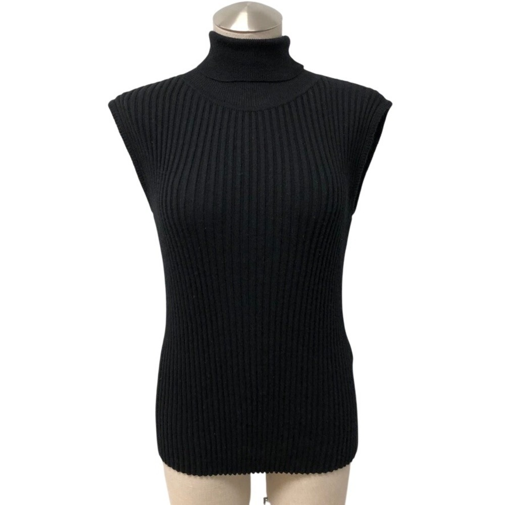 Jonathan Cohen Sleeveless Turtleneck Womens XS Black Ribbed 100% Silk Top